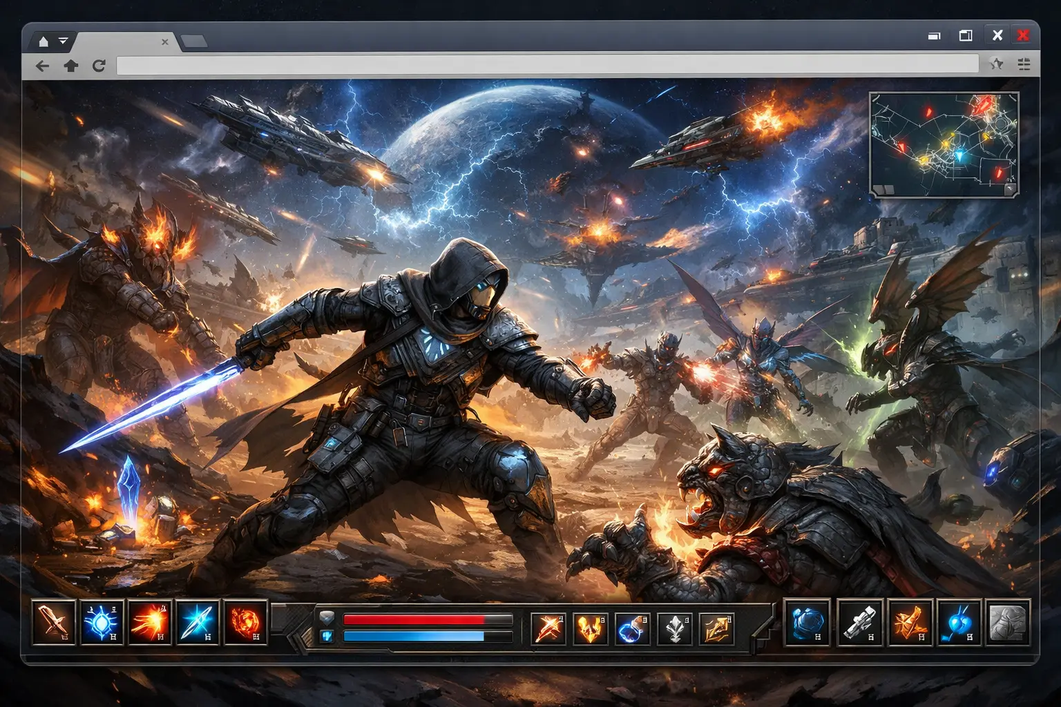 Динамичная браузерная RPG и космический экшен с персонажем, эффектами и боевым интерфейсом