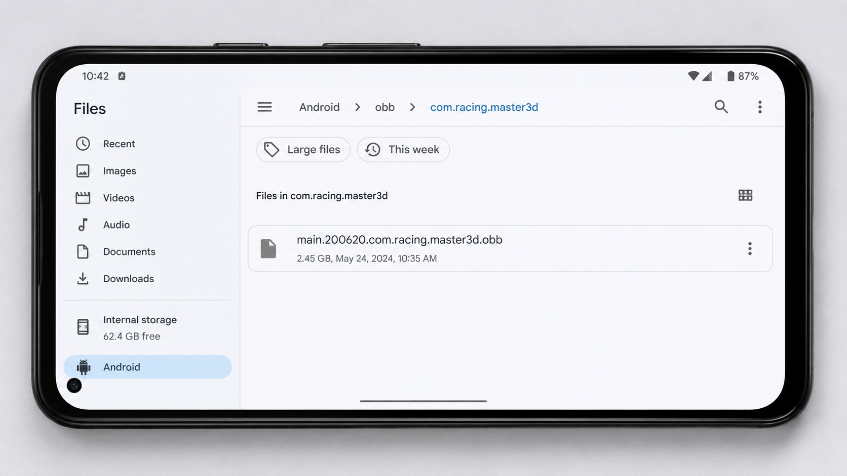 Структура папки Android/obb с OBB-файлом игрового кэша